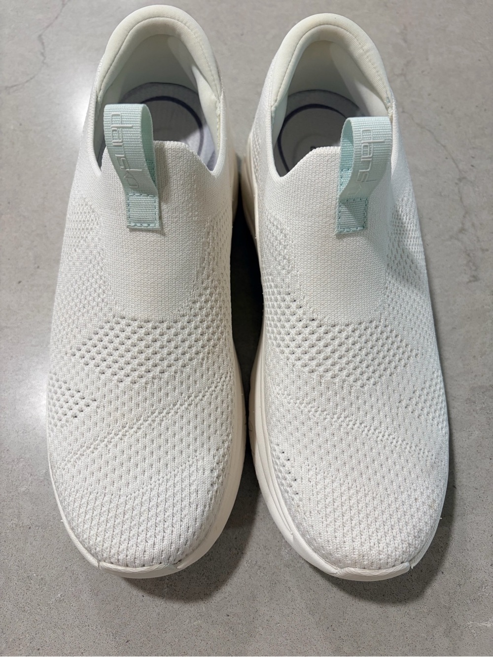 Dansko Women's Slip-On Knit Comfort Sneakers - White with Mint Pull Tab 11